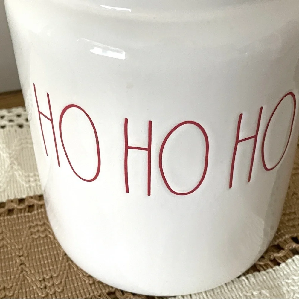 Rae Dunn White and Red Food Storage Canister HO HO HO Holiday